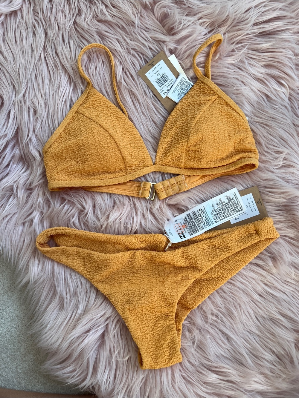 Billabong Mustard Yellow Textured Tanga Bikini Set S